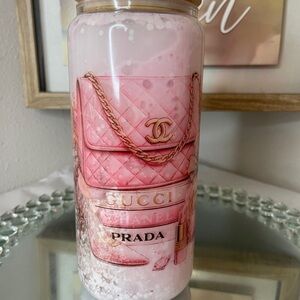 Pink Designer-Inspired lava glitter snow globe tumbler